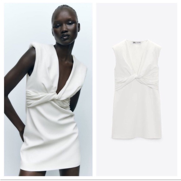 Dresses & Skirts - NWT Zara white twisted bodice shift mini dress, L